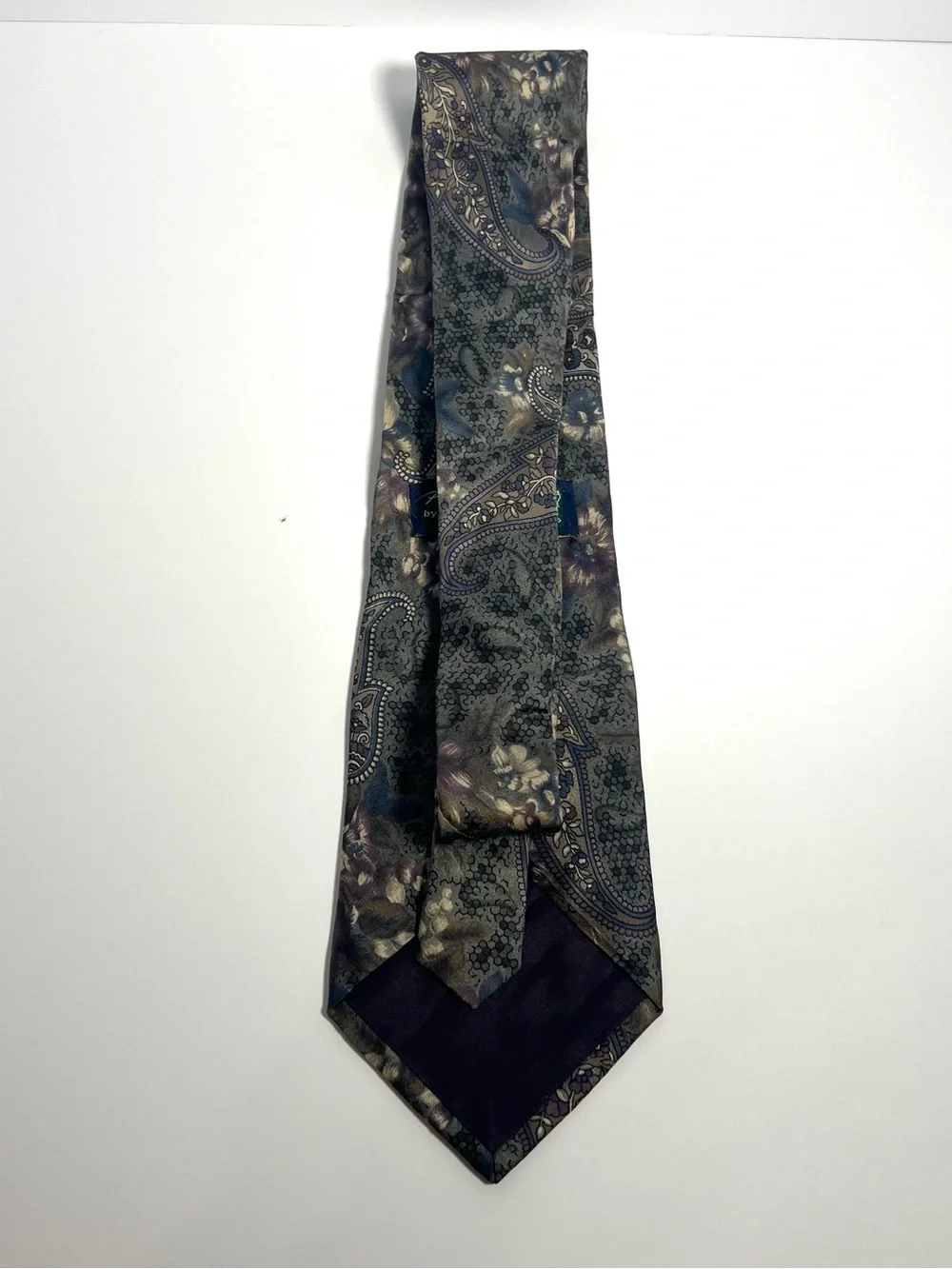 Peter Thomas by Superba Men’s 100% Silk Tie Paisley Floral Gray Blue Purple